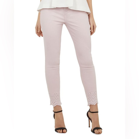 Ted Baker London Women’s Jeans Baby Pink Size 28 Embroidered Hem Bottom EUC Pant - Picture 1 of 5